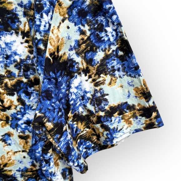 Seaplane Blue and Brown Abstract Floral Tropical Casual Button Down Shirt L - Picture 2 of 6